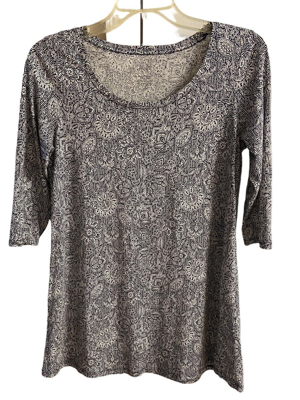 J Jill Pure Jill Ballet Sleeve Tunic Top Black White Floral XSP